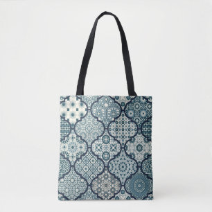 Arabic decorative azulejos tiles patchwork islamic tote bag