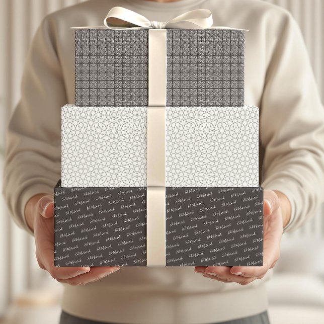 Arabic Eid Mubarak Cute Black Star Pattern Quote Wrapping Paper Sheet (Creator Uploaded)
