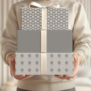 Arabic Eid Mubarak Cute Grey Star Pattern Quote Wrapping Paper Sheet