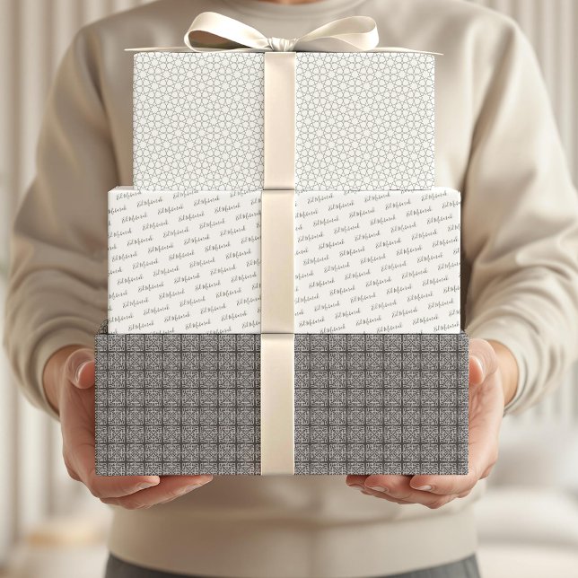 Arabic Eid Mubarak Cute White Star Pattern Quote Wrapping Paper Sheet (Creator Uploaded)