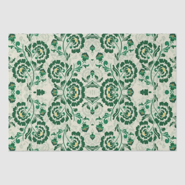 Arabic Elegant Floral Geometric Green Moroccan  Tissue Paper (Front)