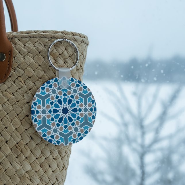Arabic Geometric Design Pattern Key Ring (Moroccan Tile Pattern Keychain)