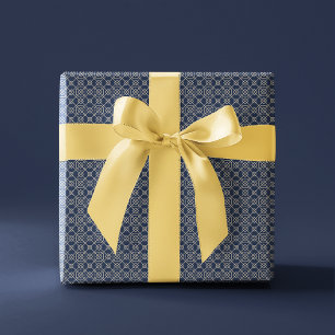 Arabic Geometric   Navy Blue Gold Wrapping Paper