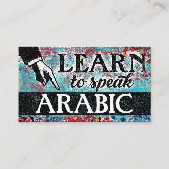 Arabic Language Lessons Business Cards - Blue Red (Front)