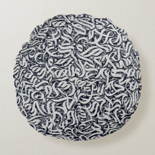 Arabic letters black and white  round cushion