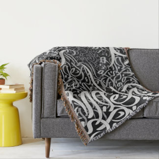arabic lletters black and white  throw blanket