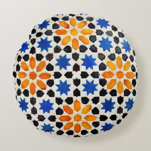 Arabic mosaic of tiles in Moroccan style, decorati Round Cushion