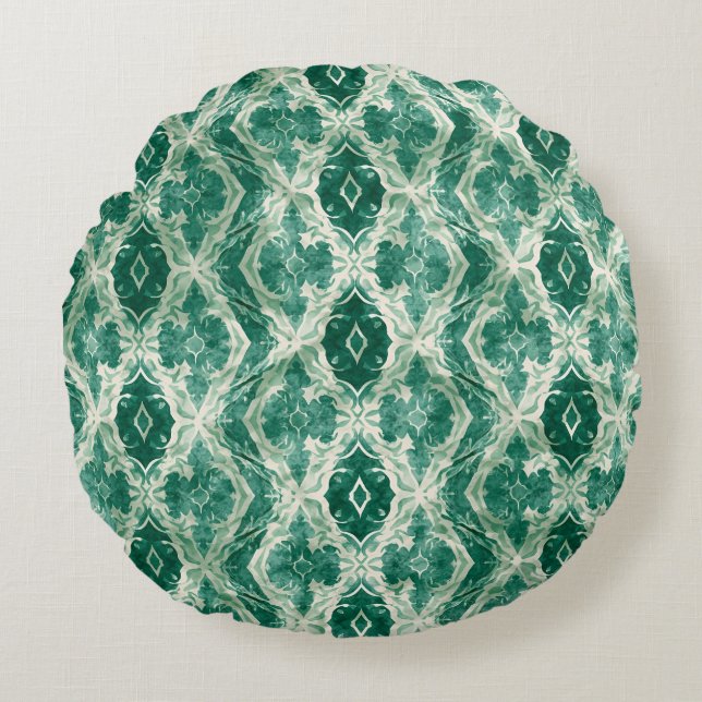 Arabic Motif Wall Art – Green Ornamental Pattern P Round Cushion (Front)