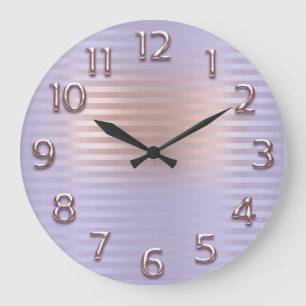 Arabic Number Strokes Lines. Purple Rose Blush Large Clock