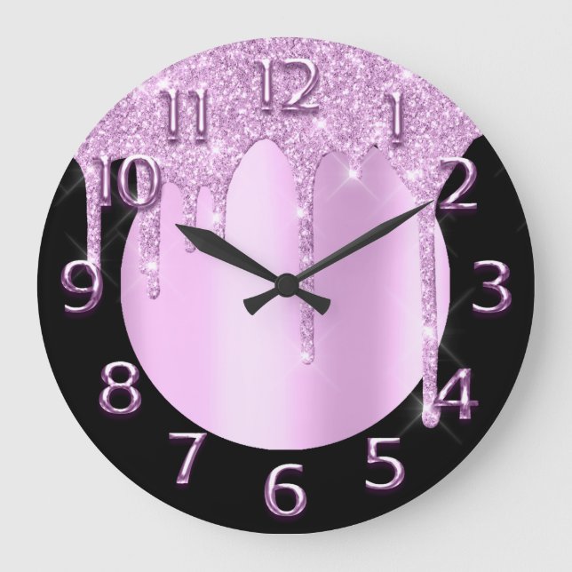 Arabic Numbers Elegant Drips Pink Glitter VIP Large Clock (Front)