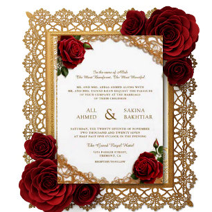 Arabic Roses Gold Elegant Floral Design Wedding Invitation