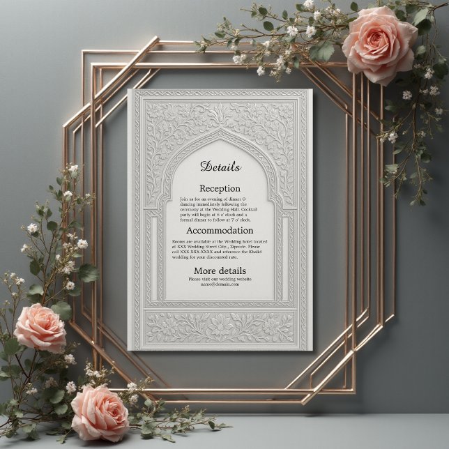 arabic Silver Embossed Floral Arch Wedding Enclosure Card (Creator Uploaded)