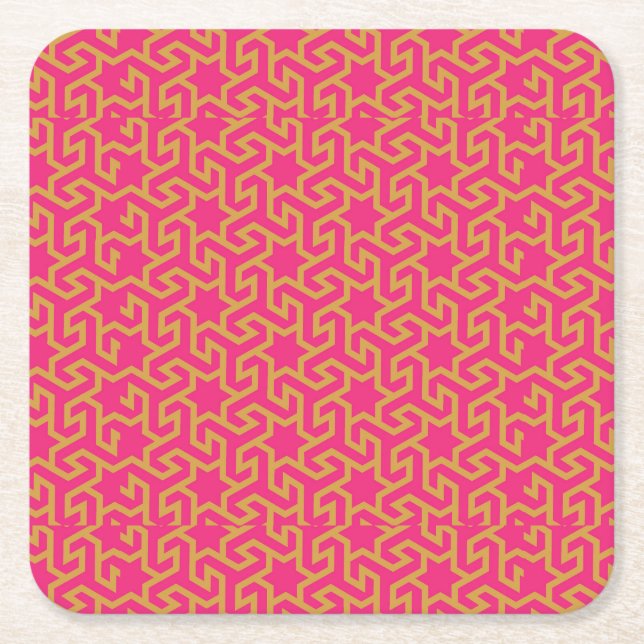 Arabic Star Shaped Pattern Square Paper Coaster (Front)