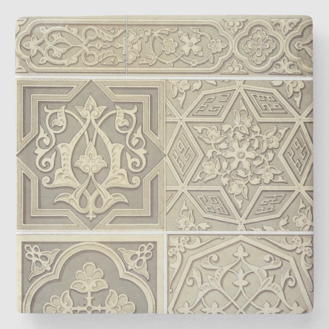 Arabic tile designs (colour litho) stone coaster (Front)