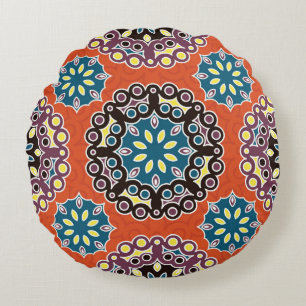 Arabic tile, vintage patchwork pattern. round cushion