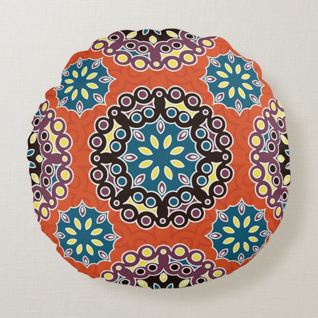 Arabic tile, vintage patchwork pattern. round cushion (Front)
