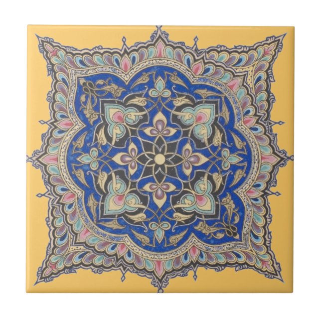 Arabic Tile Yellow Middle Eastern Blue Gold Design (Front)