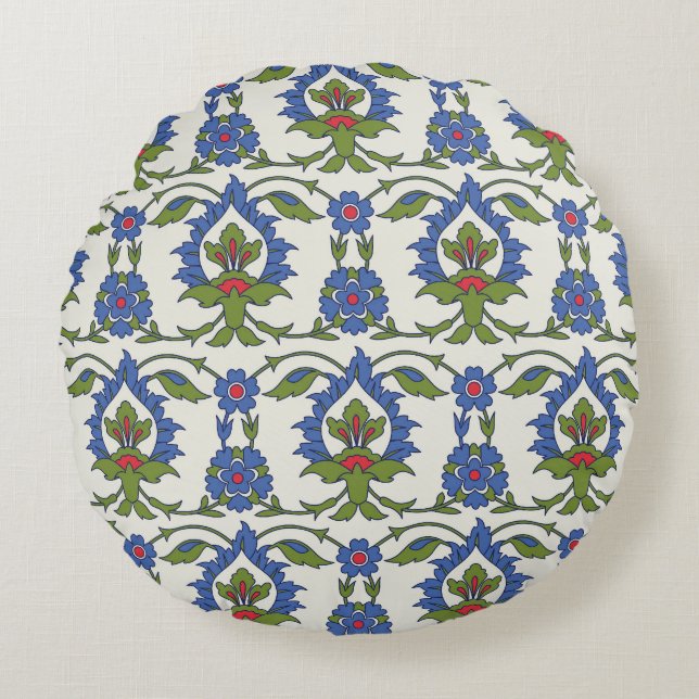 Arabic Traditional: Iznik Tile Seamless. Round Cushion (Front)