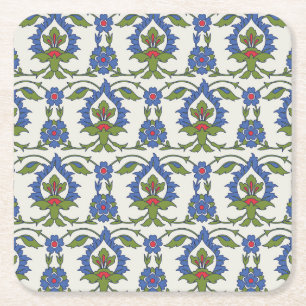 Arabic Traditional: Iznik Tile Seamless. Square Paper Coaster
