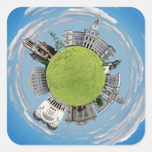 Arad city romania tiny little planet landmarks arc square sticker