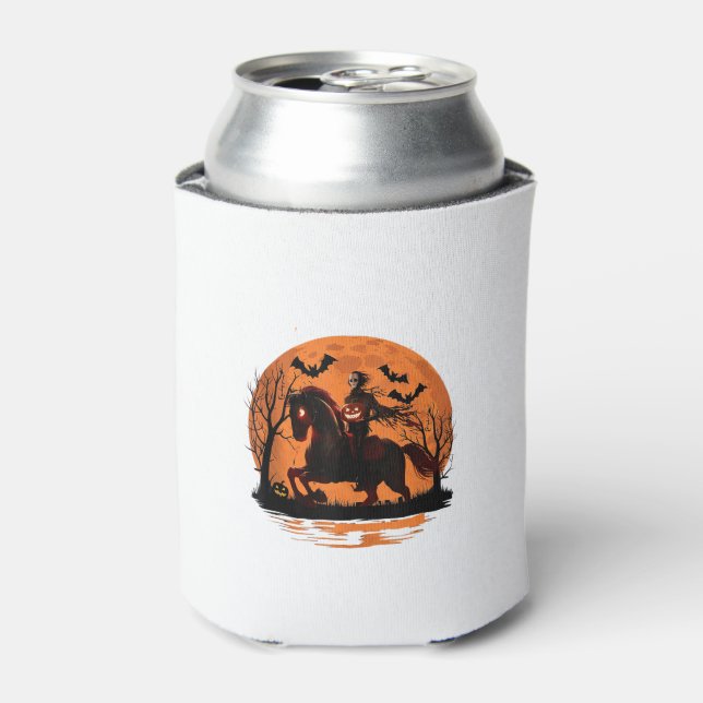 arafed knight on a horse with a pumpkin on his hea can cooler (Can Front)