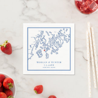 Aragosta Deer Isle Maine Map Elegant Navy Wedding Napkin