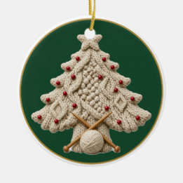 Aran Cable Knit Christmas Tree, Personalised Ceramic Tree Decoration