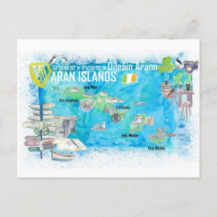 Aran Islands Ireland Illustrated Travel Map Postcard