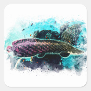 Arapaima Monster Fish Watercolor Pirarucu Paiche Square Sticker