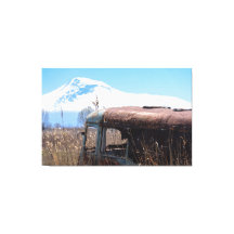 Ararat and old Soviet bus in Armenia
