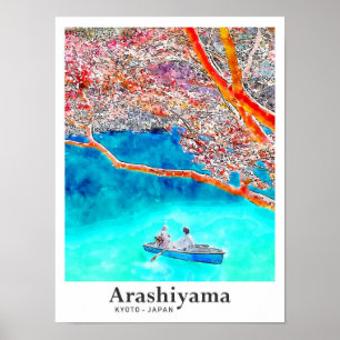 Arashiyama Kyoto Travel Watercolor Hand Drawn Poster