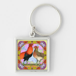 Araucana Chickens Art Nouveau Key Ring