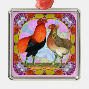 Araucana Chickens Art Nouveau Metal Tree Decoration