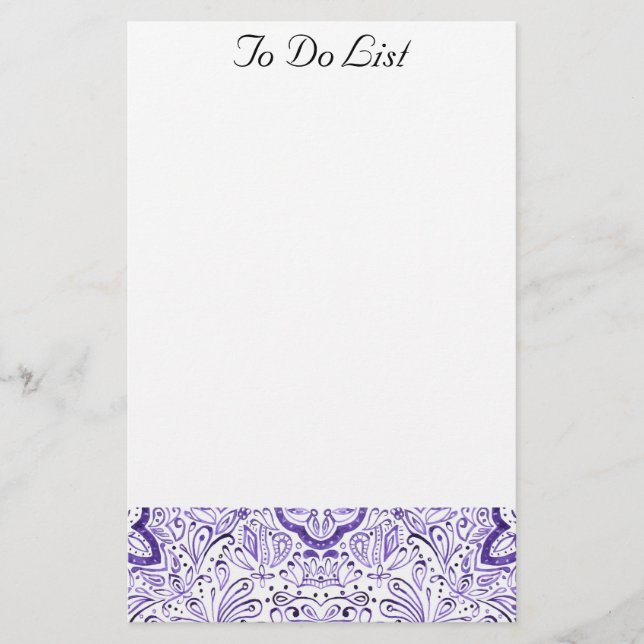 Arbella Purple Watercolour Pattern To Do Notepad Stationery (Front)