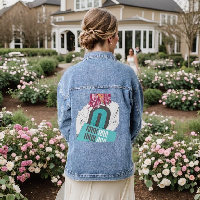 Arberor Brand Denim Jacket – Modern Illustration  (Wedding Back)