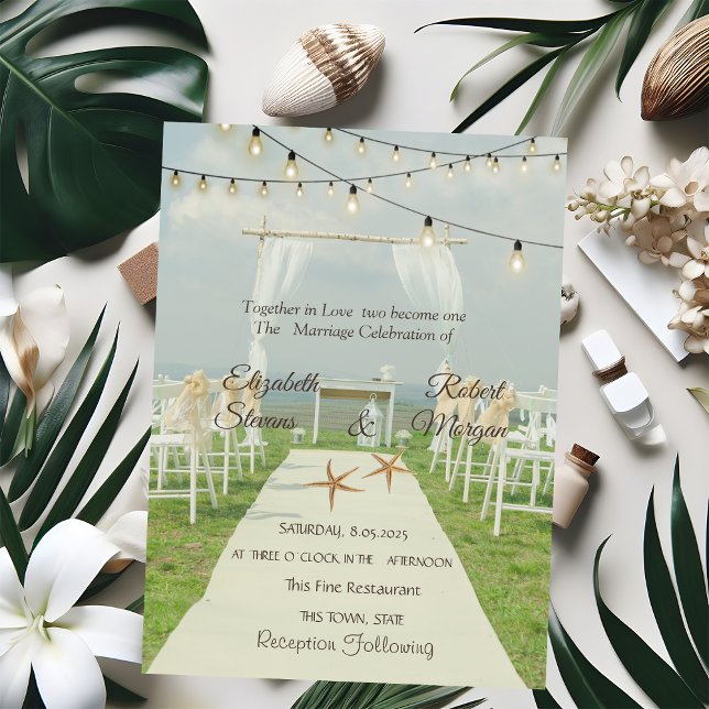 Arbor Beach Wedding Sea stars String Lights  Invitation (Creator Uploaded)