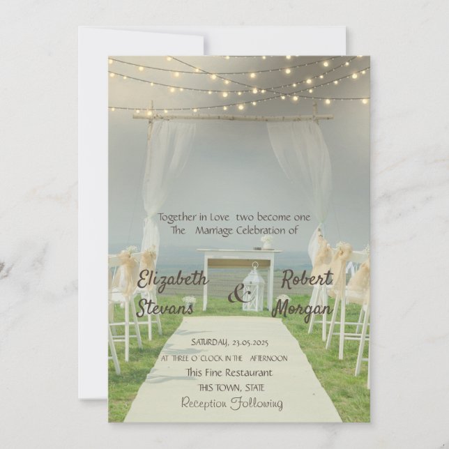 Arbor Beach Wedding String Lights Invitation (Front)
