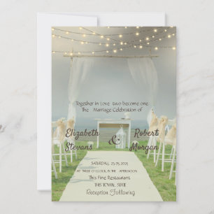 Arbor Beach Wedding String Lights Invitation
