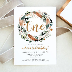 Arbor - Bohemian Feather Greenery Wreath Birthday Invitation