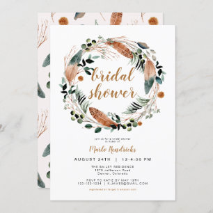 Arbor - Bohemian Feather Greenery Wreath Bridal Invitation