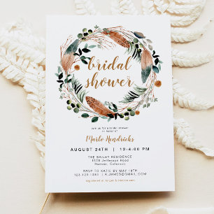 Arbor - Bohemian Feather Greenery Wreath Bridal Invitation