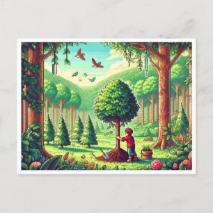 🌱 Arbor Day Pixel Art Postcard – Retro Nature Cel