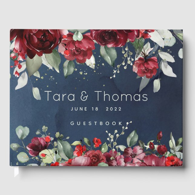 Arbor Of Roses Wedding Navy Blue Guest Book (Front)