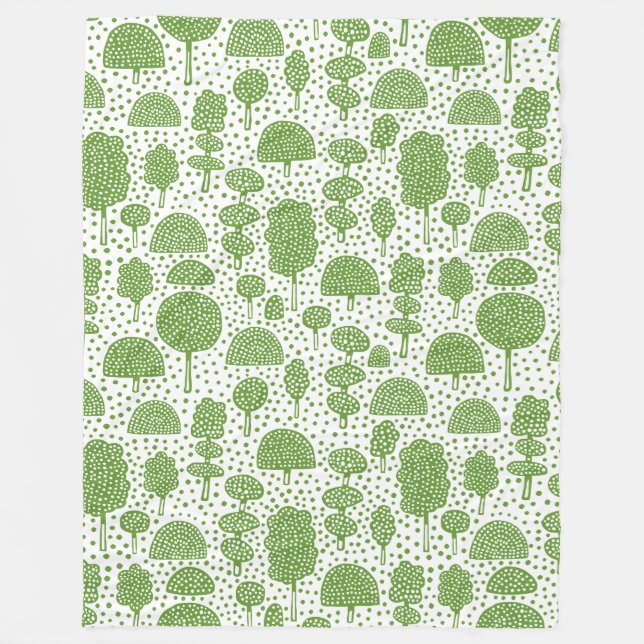 Arboretum 230715 - Avocado Green on White Fleece Blanket (Front)
