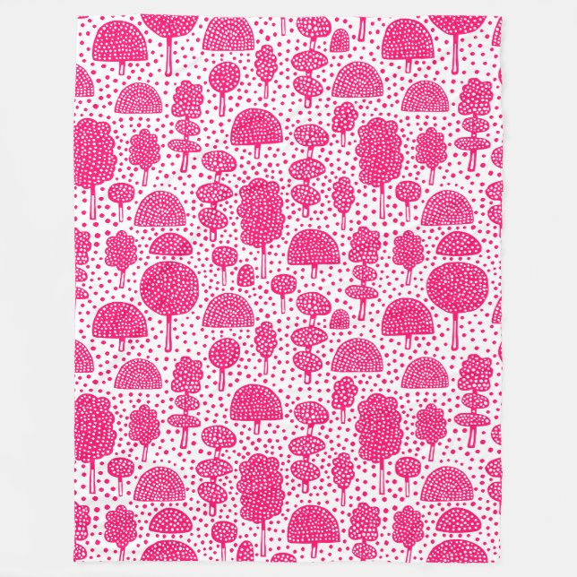 Arboretum 230715 - Neon Red on White Fleece Blanket (Front)
