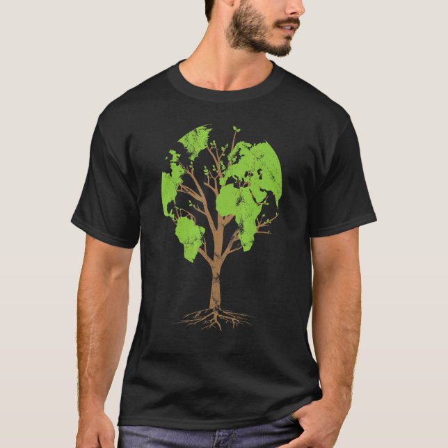 Arborist Gardener Tree World Map Nature T-Shirt (Front)