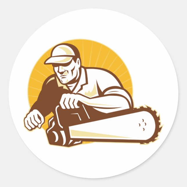 arborist tradesman cutter with chain saw classic round sticker (Front)