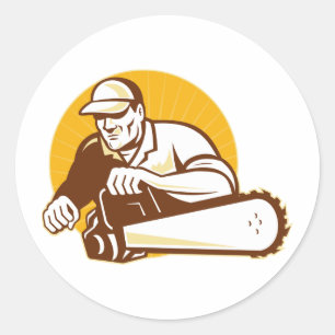 arborist tradesman cutter with chain saw classic round sticker