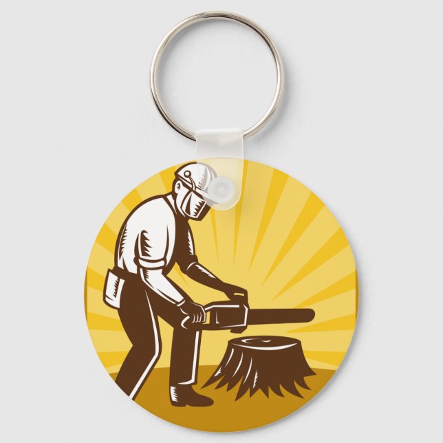 arborist tree surgeon chainsaw retro key ring (Front)