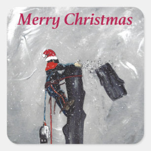 Arborist tree surgeon christmas card square sticker